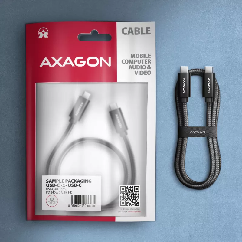 Καλώδιο USB-C σε USB-C AXAGON BUCM4X-CM05AB — USB4 Gen 3x2, 40 Gbit/s, 240 W, 0,5 m, μαύρο