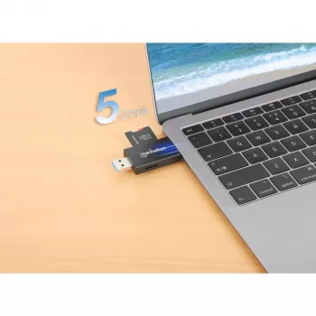 Manhattan USB-A / USB-C Συνδυαστικός πολυαναγνώστης/-εγγραφέας καρτών, 5 Gbit/s (USB 3.2 Gen1 γνωστό και ως USB 3.0), βύσμα αρσενικό σε υποδοχές microSD και SD/MMC, Mini-Format, SuperSpeed USB, Windows ή Mac, Μαύρο/Διαφανές, τρία χρόνια εγγύηση