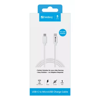 Sandberg καλώδιο φόρτισης USB-C>MicroUSB 1m, 1 m, USB C, Micro-USB B, λευκό