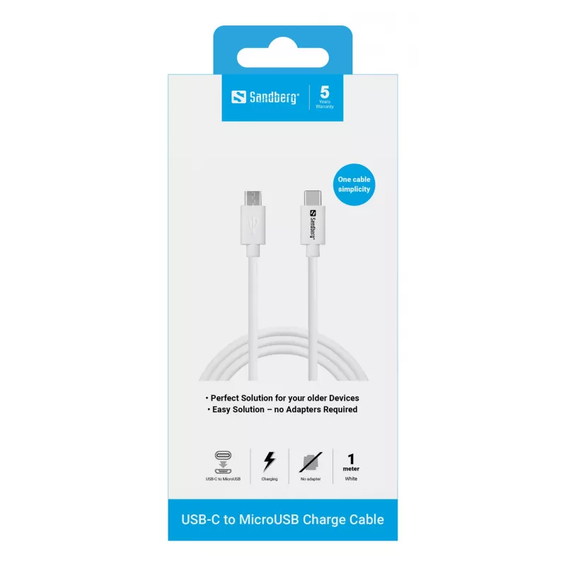Sandberg καλώδιο φόρτισης USB-C>MicroUSB 1m, 1 m, USB C, Micro-USB B, λευκό