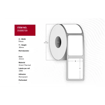 Ετικέτα Capture 70 x 30 mm, πυρήνας 25, Λευκό, διάτρητη, 1000 ετικέτες ανά ρολό, 24 ρολά ανά κουτί (35000739-24ROLLS)