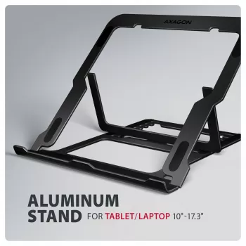 Axagon STND-LAB Βάση laptop αλουμινίου μέγεθος 10 ίντσες–17,3 ίντσες. Οκταπλά ρυθμιζόμενο ύψος και γωνία. Μαύρη έκδοση.