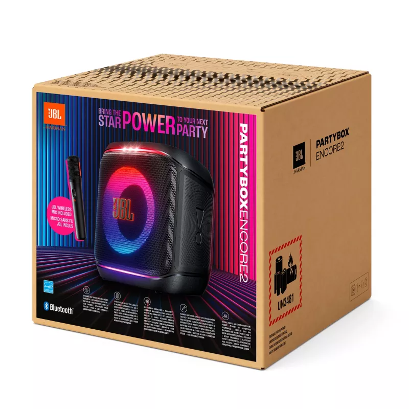 Φορητό ηχείο Mono JBL Encore 2 Mono Μαύρο — 100 W, αδιάβροχο, Bluetooth & καλώδιο