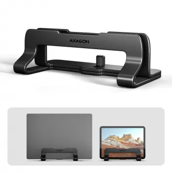 Axagon STND-VB Βάση αλουμινίου για κάθετη τοποθέτηση laptops 10 inch – 17,3 inch. Ρυθμιζόμενο πλάτος υποδοχής 9,5–25,5 mm. Μαύρη έκδοση.