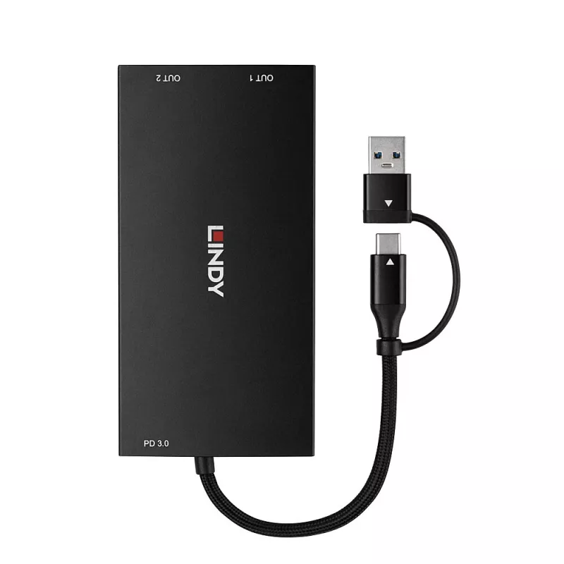 Lindy 43430 Καλώδιο βίντεο-αντάπτορας 0,11 m USB Type-C 2 x HDMI Μαύρο