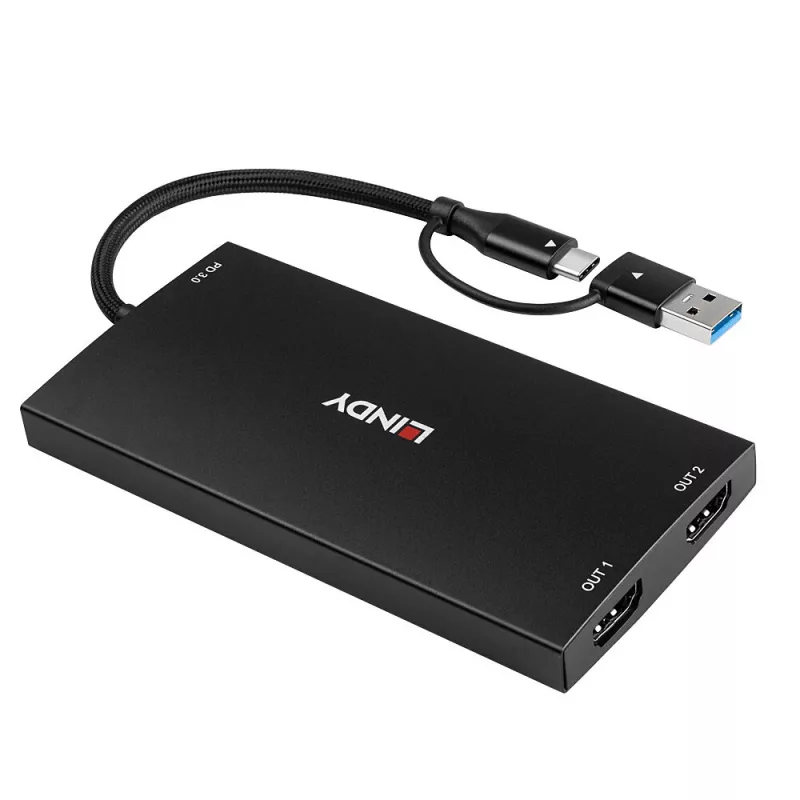 Lindy 43430 Καλώδιο βίντεο-αντάπτορας 0,11 m USB Type-C 2 x HDMI Μαύρο