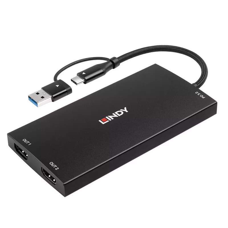 Lindy 43430 Καλώδιο βίντεο-αντάπτορας 0,11 m USB Type-C 2 x HDMI Μαύρο