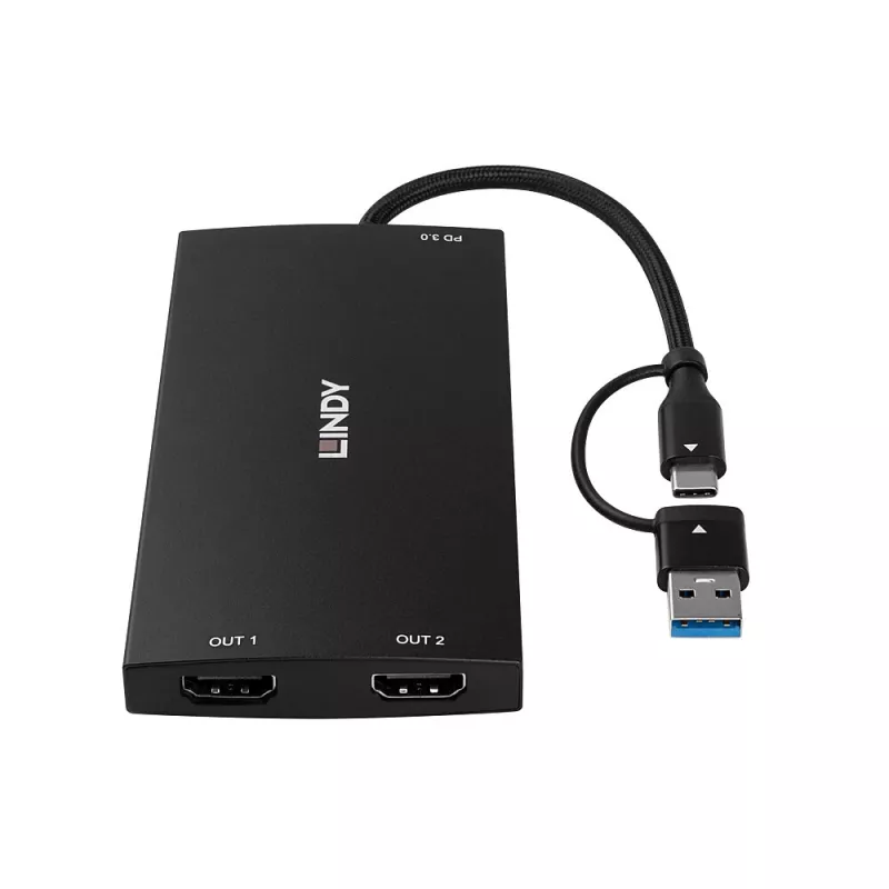 Lindy 43430 Καλώδιο βίντεο-αντάπτορας 0,11 m USB Type-C 2 x HDMI Μαύρο