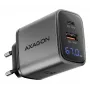 Φορτιστής τοίχου AXAGON ACU-PQ67D, 67W, USB-C PD3.0 + USB-A QC4+, 2 έξοδοι, οθόνη LCD, 100–240V