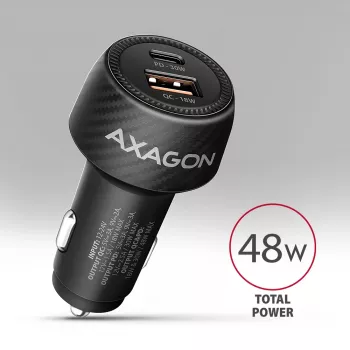 Φορτιστής αυτοκινήτου AXAGON PWC-PQ48, 48 W, USB-C (PD3.0) + USB-A (QC4+), είσοδος 12–24 V, μαύρο