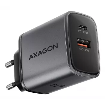 Τροφοδοτικό AXAGON ACU-PQ67, 67W, PD3.0 + QC4+, 1x USB-C + 1x USB-A, 100–240V, γκρι/μαύρο