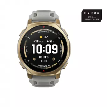 Smartwatch Amazfit T-rex 3 Pro 44 mm, 1,32 ίντσες AMOLED 466×466, 16 GB, 64 MB RAM, GPS, Wi‑Fi, αδιάβροχο έως 45 m, χρυσό κουτί, γκρι σιλικονούχο λουράκι