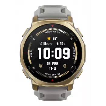 Smartwatch Amazfit T-rex 3 Pro 44 mm, 1,32 ίντσες AMOLED 466×466, 16 GB, 64 MB RAM, GPS, Wi‑Fi, αδιάβροχο έως 45 m, χρυσό κουτί, γκρι σιλικονούχο λουράκι