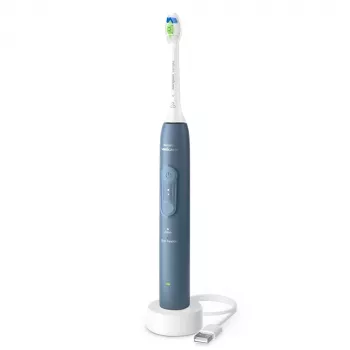 Επαναφορτιζόμενη ηχητική οδοντόβουρτσα Philips 4100 HX4041/48 — ενσωματωμένη μπαταρία Li‑Ion, λειτουργίες «Καθημερινός καθαρισμός» και «Φροντίδα ούλων», 1 λαβή, 1 κεφαλή βούρτσας, Μπλε