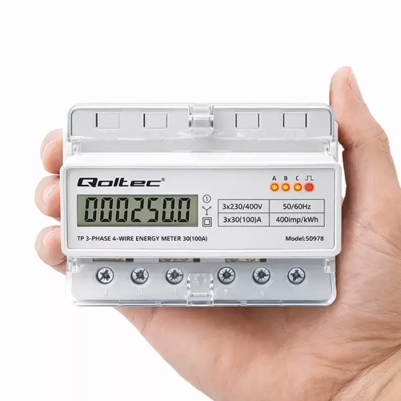 Τριφασικός μετρητής ενέργειας ράγας QOLTEC 50978 — 400 V, 100 A