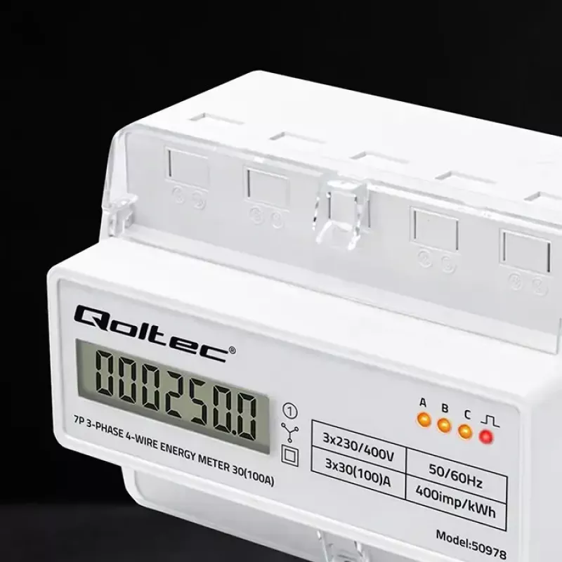 Τριφασικός μετρητής ενέργειας ράγας QOLTEC 50978 — 400 V, 100 A