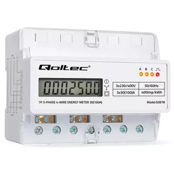 Τριφασικός μετρητής ενέργειας ράγας QOLTEC 50978 — 400 V, 100 A