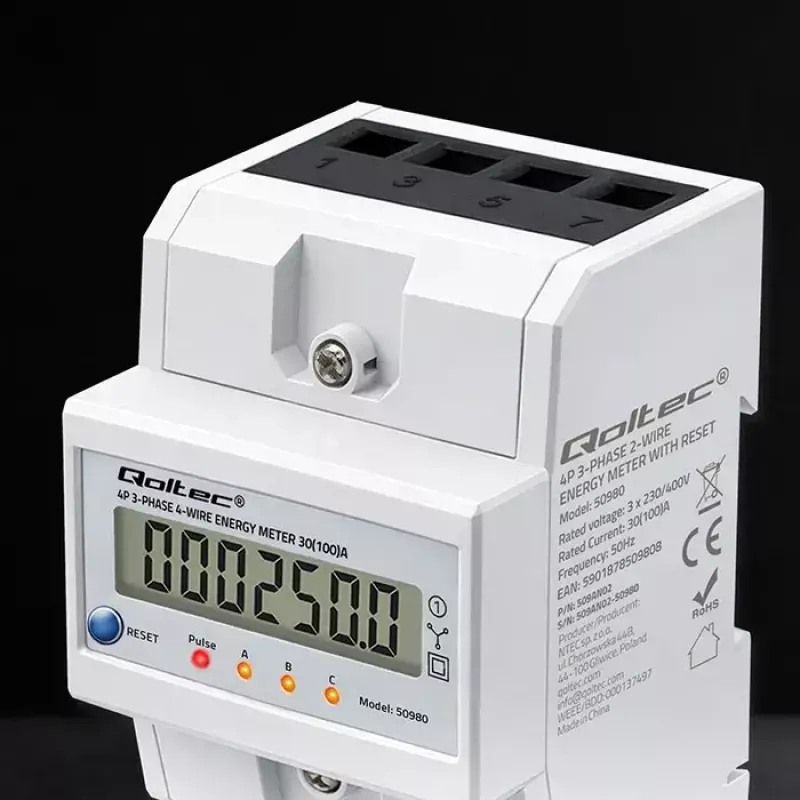 Τριφασικός μετρητής QOLTEC 50980 — 400 V, 100 A με επαναφορά