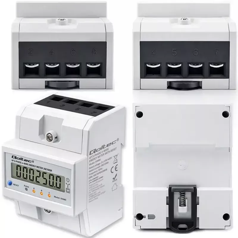 Τριφασικός μετρητής QOLTEC 50980 — 400 V, 100 A με επαναφορά