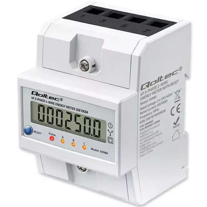 Τριφασικός μετρητής QOLTEC 50980 — 400 V, 100 A με επαναφορά