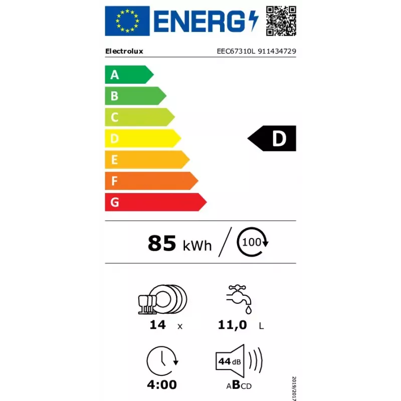 Εντοιχιζόμενο πλυντήριο πιάτων Electrolux EEC67310L, 14 σερβίτσια, 44 dB