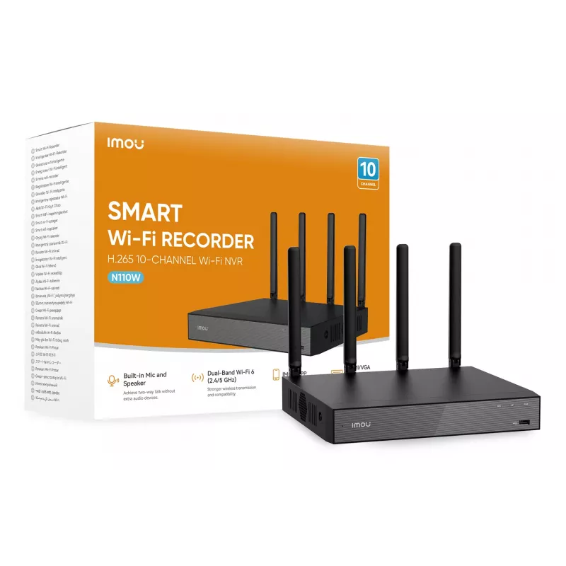 Network Video Recorder IMOU N110W - 10-channel Wi-Fi 6 NVR, 2592x1944 max, dual-band Wi-Fi, SATA HDD support up to 16 TB, 10/100 Ethernet, black
