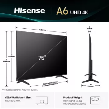 Hisense 75A6Q TV 190,5 cm (75 ίντσες) 4K Ultra HD Smart-TV Wi-Fi Μαύρο