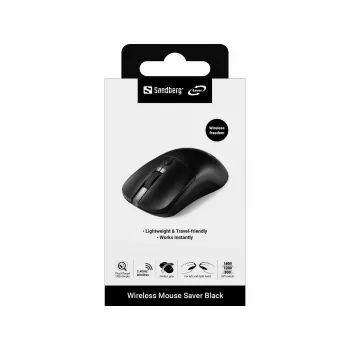 Sandberg Ασύρματο ποντίκι Saver Μαύρο, Αμφίχειρο, RF Wireless, 1600 DPI, Μαύρο