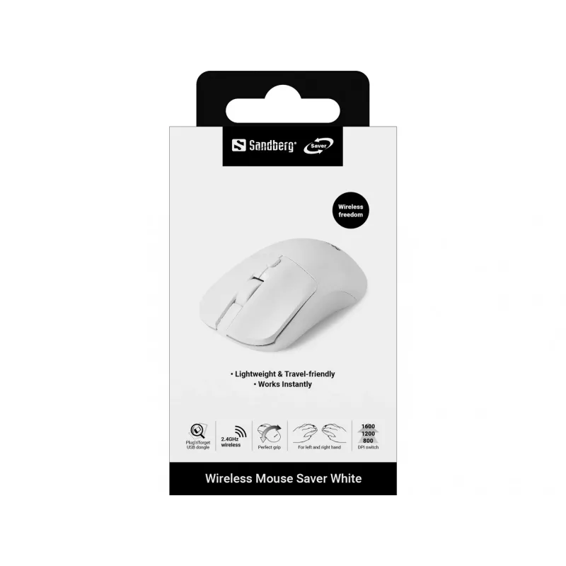 Sandberg Ασύρματο ποντίκι Saver Λευκό, Αμφίχειρο, RF Wireless, 1600 DPI, Λευκό