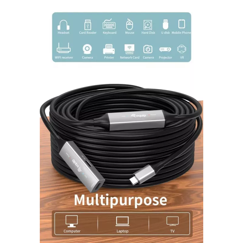 USB-C σε USB-C ενεργό καλώδιο επέκτασης EQUIP 10 m, USB 3.2 Gen 1 (5 Gbit/s), μαύρο