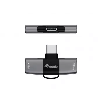 Αντάπτορας USB-C OTG 2-in-1 EQUIP 133479 — 100W PD, 10Gbit/s, 1x USB-C σε 2x USB-C, γκρι