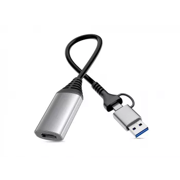 Αντάπτορας USB σε HDMI EQUIP 133498 (βύσματα USB-C και USB-A σε HDMI, 1080p, θήκη αλουμινίου, γκρι)