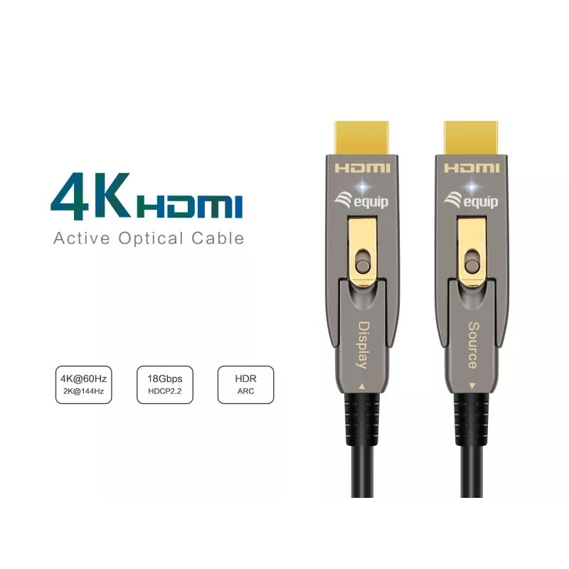 EQUIP HDMI 2.1 Ενεργό Οπτικό Καλώδιο 10 m – Αποσπώμενα Type-D (Micro) + Type-A, 48 Gbit/s, 8K/60Hz