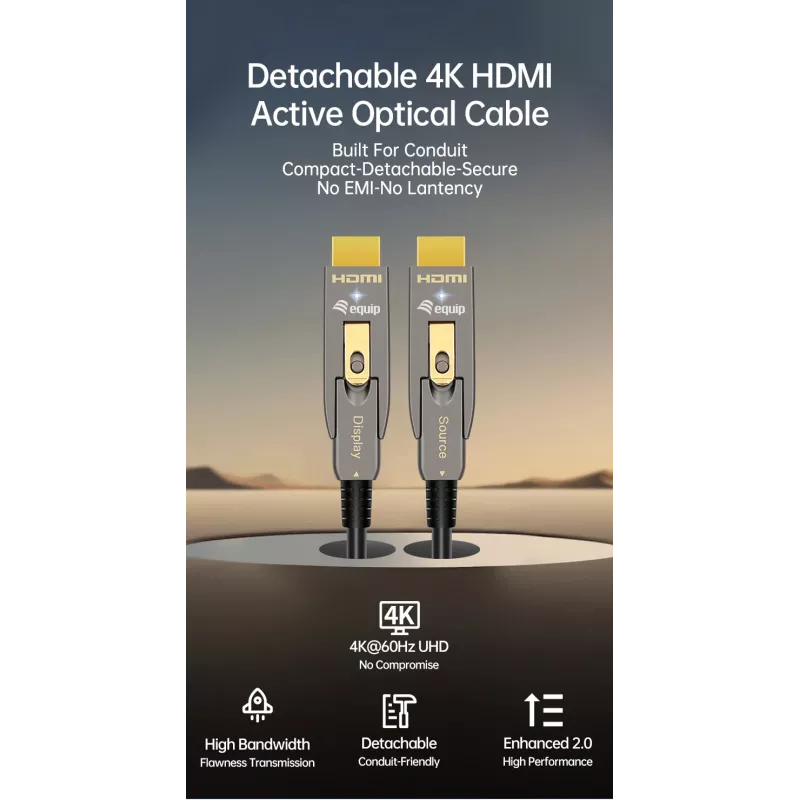 EQUIP HDMI 2.1 Ενεργό Οπτικό Καλώδιο 10 m – Αποσπώμενα Type-D (Micro) + Type-A, 48 Gbit/s, 8K/60Hz