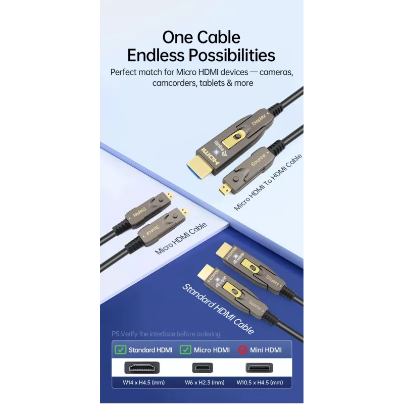 EQUIP HDMI 2.1 Ενεργό Οπτικό Καλώδιο 10 m – Αποσπώμενα Type-D (Micro) + Type-A, 48 Gbit/s, 8K/60Hz