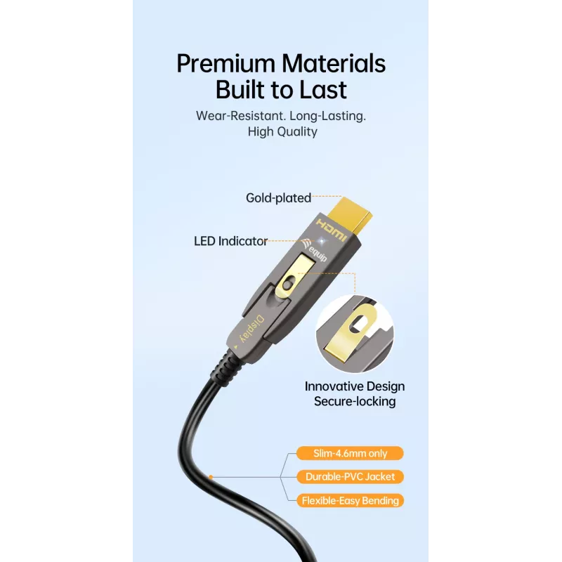 EQUIP HDMI 2.1 Ενεργό Οπτικό Καλώδιο 10 m – Αποσπώμενα Type-D (Micro) + Type-A, 48 Gbit/s, 8K/60Hz