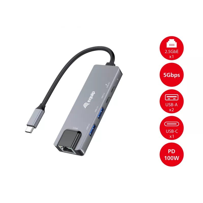 Equip 5-in-1 Πολυπροσαρμογέας, 2,5GbE, USB-A x 2, USB-C x 1, USB-C, 100W USB PD