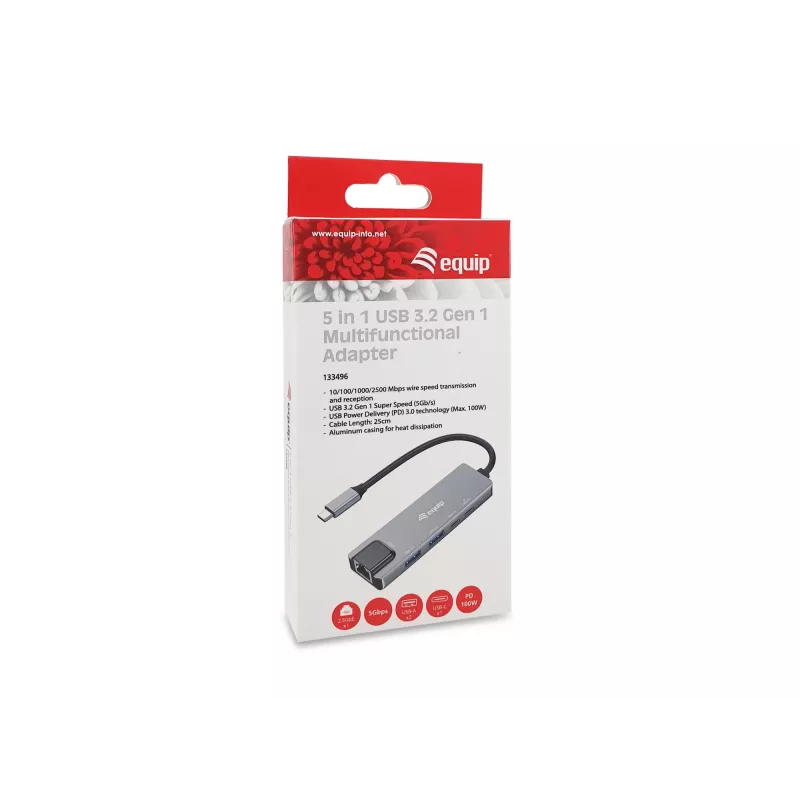 Equip 5-in-1 Πολυπροσαρμογέας, 2,5GbE, USB-A x 2, USB-C x 1, USB-C, 100W USB PD