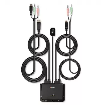 Lindy 2-Port DisplayPort 1.2, USB Type C, USB 2.0 και Audio διακόπτης KVM