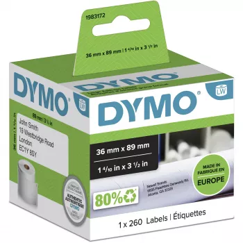 DYMO Authentic LabelWriter Μεγάλες ετικέτες διεύθυνσης | 36 mm x 89 mm | Ρολό με 260 | Μαύρη εκτύπωση σε λευκό | για εκτυπωτές ετικετών LabelWriter