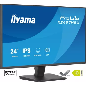 IIYAMA ProLite X2497HSU-B1 οθόνη 23,8 ίντσες (60,5 cm) Full HD IPS 1920×1080 4 ms USB‑C 2×, ηχεία, VESA, μαύρη