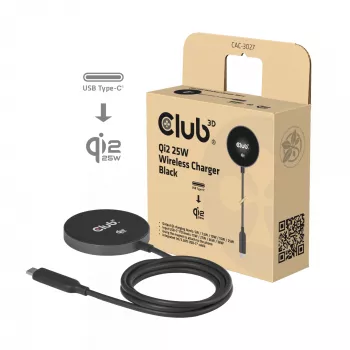 Ασύρματος φορτιστής pad CLUB3D CAC-3027 Qi2 25W MagSafe-συμβατό μαγνητικό pad, DC φορτιστής για εσωτερικούς χώρους, καλώδιο 1 m, μαύρο