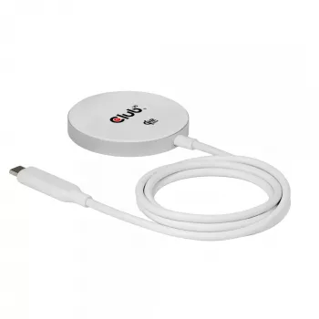 Ασύρματος φορτιστής club 3d CAC-3026 25W Qi2 μαγνητικό pad, Qi 2.2 MagSafe συμβατό, καλώδιο 1 m, λευκό