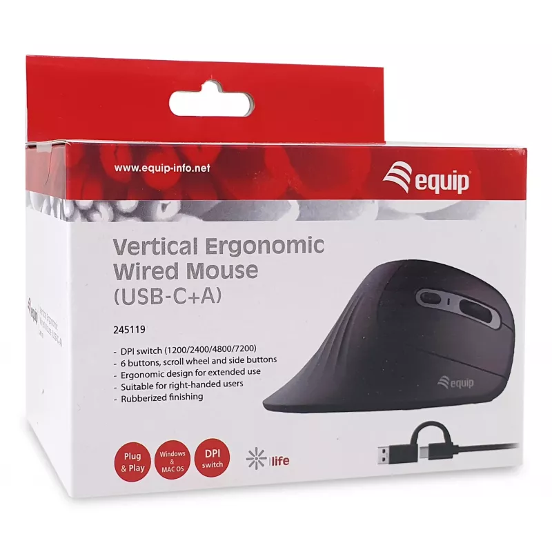 Equip 245119 Ποντίκι Universal Δεξιόχειρας USB Type-A + USB Type-C Οπτικό 7200 DPI