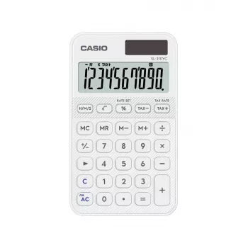 Αριθμομηχανή τσέπης CASIO SL-310YC Pocket Basic, 10 ψηφίων, μπαταρία/ηλιακή, λευκή
