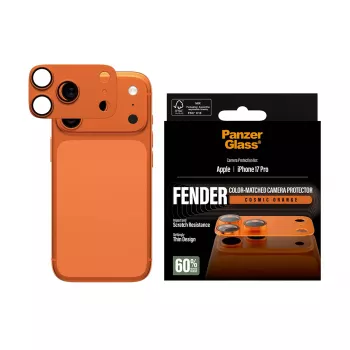 Προστασία κάμερας PanzerGlass Fender για iPhone 17 Pro — Σιλικόνη, Cosmic Orange, ανθεκτικό σε γρατσουνιές και κραδασμούς