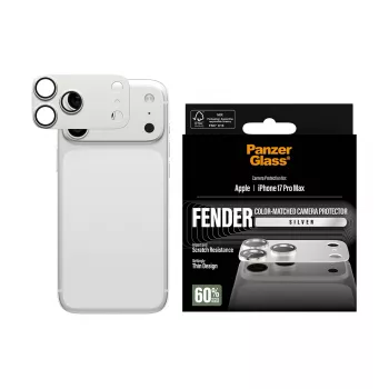 Προστασία κάμερας PanzerGlass Fender για iPhone 17 Pro Max — Σιλικόνη, Ασημί, ανθεκτικό σε γρατσουνιές και κραδασμούς
