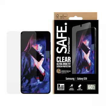 Προστασία οθόνης PanzerGlass SAFE by για Samsung New Galaxy S 2026 — Ultra-Wide Fit, PET+Σιλικόνη, Διάφανο