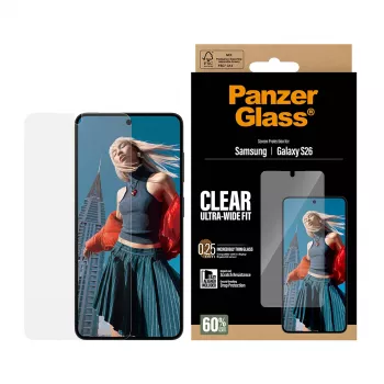 Διάφανη μεμβράνη προστασίας οθόνης PanzerGlass για Samsung Galaxy S26 – Ultra-Wide Fit, PET + Σιλικόνη, ξηρή εφαρμογή