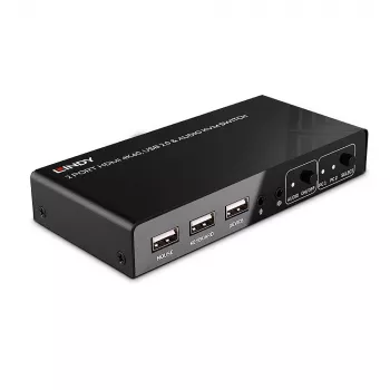 Lindy 2 Port HDMI 4K60, USB 2.0 και Audio KVM switch, 4096 x 2160 pixel, 4K Ultra HD, μαύρο